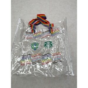 Starbucks Rainbow Clear Tote Bag Handles Limited Edition 12 x 12 x‎ 6